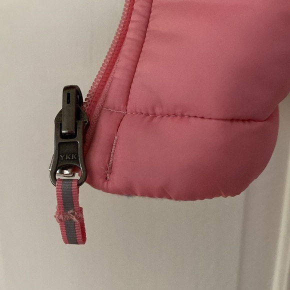 Columbia Reversible Girls Vest Pink Puffer Pink Blue Animal Print Fleece Size M - Picture 4 of 9